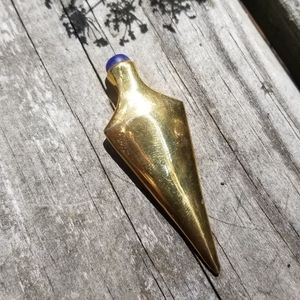 Men's sword lapis lazuli brass pendant necklace on leather